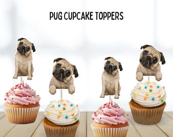 Adornos para cupcakes de perro carlino, adornos para amantes de los perros, perro carlino, fiesta de carlinos, adornos para cupcakes de perro, fiesta temática de perros, adornos para el día del ladrido, adornos para el día del woofday