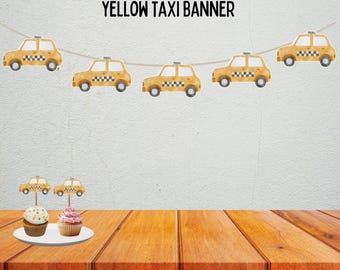 Yellow Taxi Wall Banner, taxi garland, new york city theme, party supplies, taxi theme birthday, travels, city street, london, wall decor