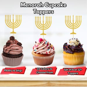 Topper per cupcake Menorah, decorazioni per feste di Hanukkah, decorazioni per feste di Chanukkah, stuzzichini per cibo Menorah, topper per cupcake Hanukkah