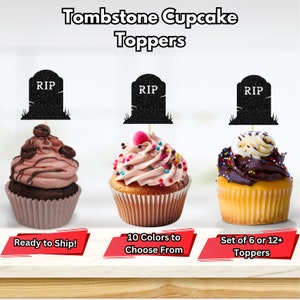 Tombstone Cupcake Toppers, Halloween Tombstone Cupcake Picks, Spooky Tombstone Cupcake Decor, Gothic Tombstone Cupcake Decorations