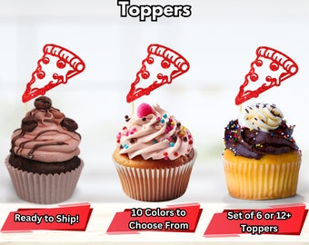 Toppers de cupcakes de pizza, fiesta temática de Italia, decoración de fiestas temáticas de comida, decoraciones de fiestas de pizza, decoración de cumpleaños de pizza, cupcakes de rebanadas de pizza
