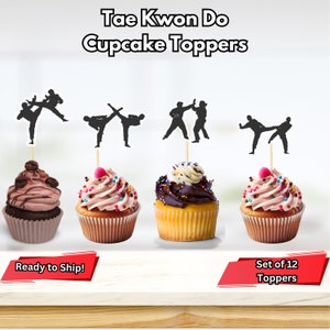 Tae Kwon Do Cupcake Toppers, Martial Arts Cupcake Picks, Black Belt Cupcake Toppers, Kickboxing Cupcake Picks, Karate Kick Cupcake Toppers