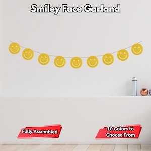 Smiley Face Garland, Emoji Themed Party Banner, Smiley Face Wall Hanging, Groovy Party Decor, Smiley Face Wall Hanging