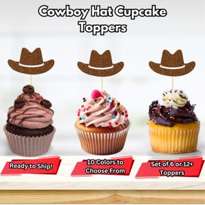 Cowboy Hat Cupcake Toppers, Western Birthday Party, Rodeo Party Decor, Derby Cupcake Toppers, Country Party Decor, It&#39;s a Cowboy Party Decor