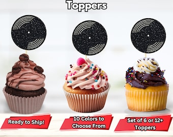 Vinyl Record Cupcake Toppers, 80's Party, Music Theme Birthday Decor, Rock n Roll Party Decor, 80's Cupcake Toppers, Music Party Decorations