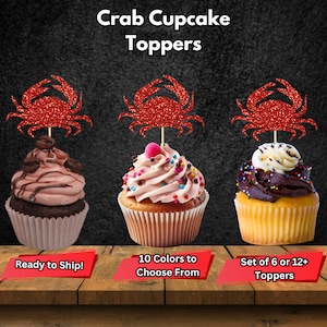 Crab Cupcake Toppers, Ocean Party, Crab Food Picks, Under the Sea Party Decor, Crab Food Picks, Beach Theme Party, Ocean Theme Birthday
