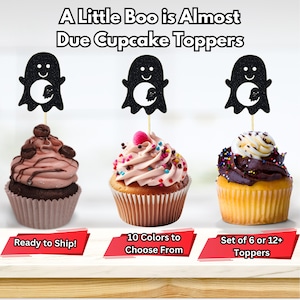A Little Boo is Almost Due Cupcake Toppers, Ghost Themed Gender Reveal, Halloween Baby Shower Decorations, October Decor, Pregnant Ghost