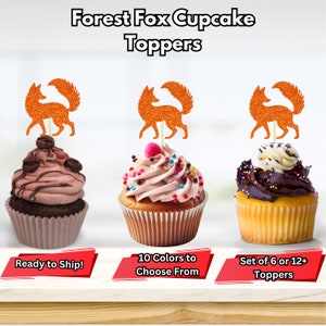 Forest Fox Cupcake Toppers, Forest Baby Shower Decor, Fox Party Decor, Woodland Fox Cake Toppers, Fox Party Cupcake Picks