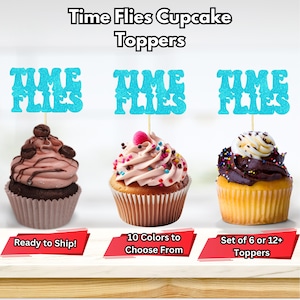 Time Flies cupcake toppers, jongen 1e verjaardag cupcake toppers, vintage vliegtuig vliegtuig 1e verjaardag partij decor, Time Flies partij decor