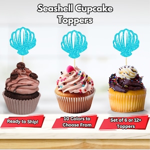 Seashell Cupcake Toppers, Under the Sea Birthday Party Decor, Mermaid Birthday, Beach Cupcake Toppers, Beach Party Decor