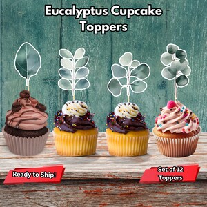 Eucalyptus Cupcake Toppers, Greenery Eucalyptus Baby Shower Cupcake Picks, Baby Shower Decorations, Leaf Cupcake Toppers, Green Leaf Toppers