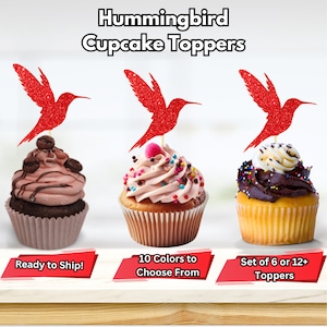 Hummingbird Cupcake Toppers, Spring Bird Party, Garden Bridal Shower Decor, Floral Cupcake Toppers, Garden Themed Birthday Decorations