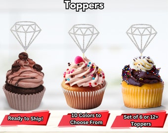Topper per cupcake con diamanti, decorazioni per addio al nubilato, decorazioni per addio al nubilato, plettri per cupcake per matrimoni con diamanti, decorazioni per cupcake a tema diamanti