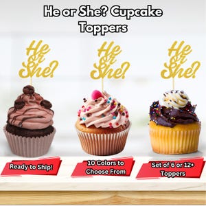 He or She Cupcake Toppers, Baby Shower Cupcake Toppers, He or She Party Toppers, He or She Decorations,