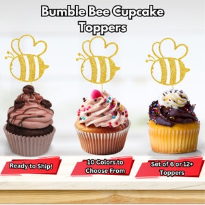 Toppers cupcake Bumble Bee, Decorazioni per feste a tema Bumble Bee, Scelte di cibo Bumblebee, Decorazioni per feste primaverili, Papà futuro, Decorazioni per feste a tema api