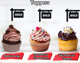 Sold Sign Cupcake Toppers, Housewarming Party Decorations, Real Estate Cupcake Toppers, Housewarming Cupcake Toppers, Open House Party Decor