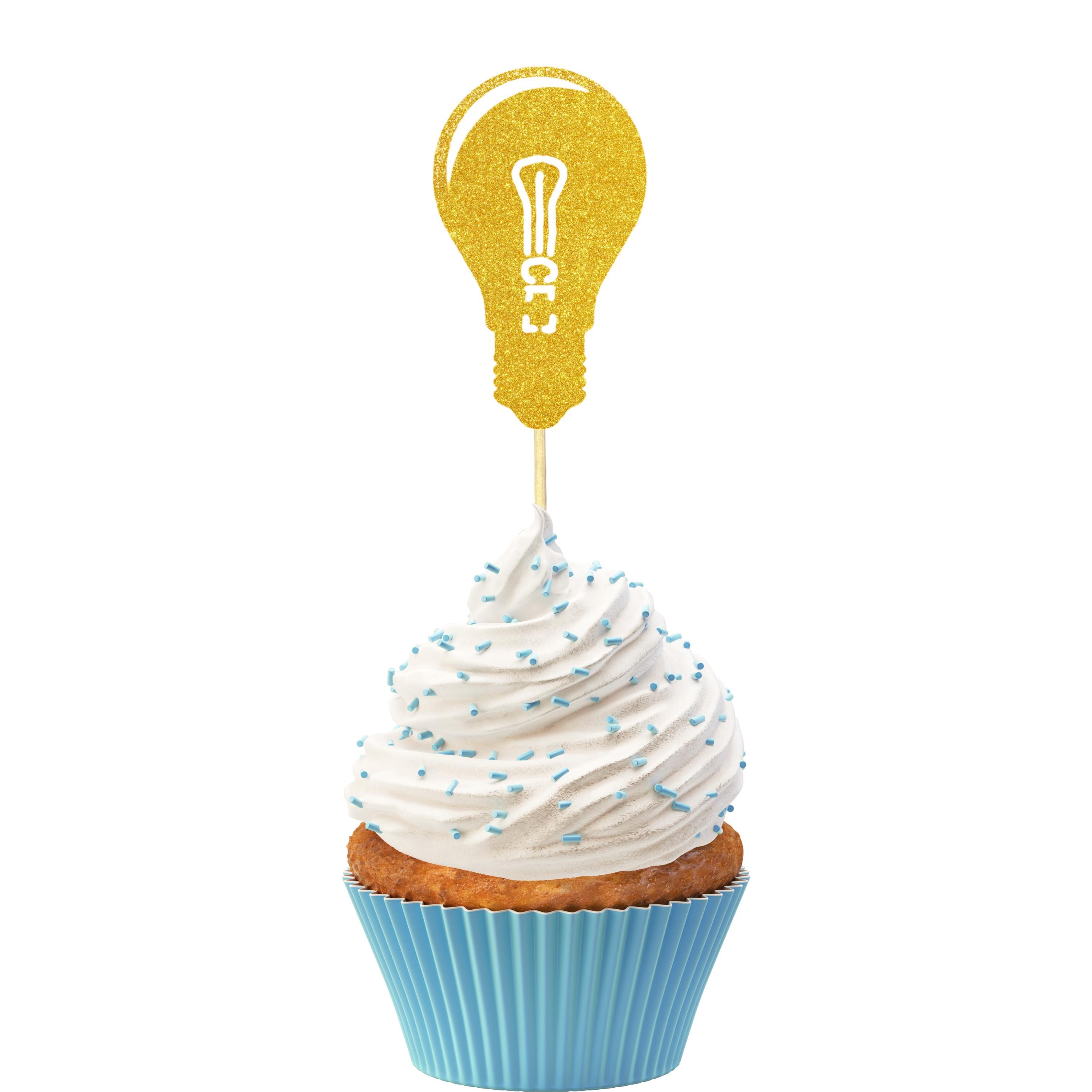 Lightbulb Cupcake Toppers, Electrician Birthday, Birthday Party...