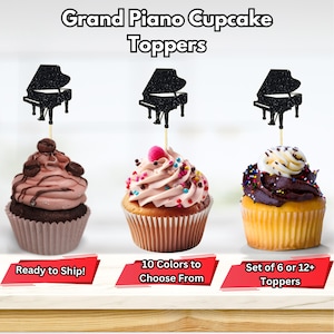グランドピアノカップケーキトッパー、キーボードピアノカップケーキトッパー、音楽パーティーデコレーション、学校バンドパーティーデコレーション、オーケストラテーマパーティーデコレーション