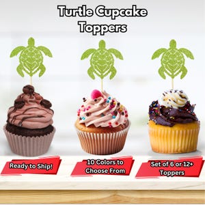 Turtle Cupcake Toppers, Under the Sea Party Decor, Sea Turtle Food Picks, Turtle Party, Decor, Beach Cupcake Toppers, Turtley Awesome Party