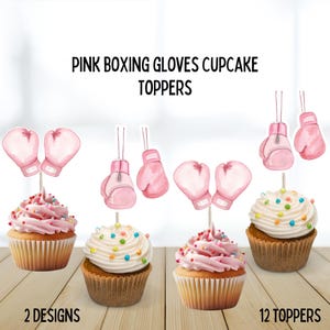 Pink Boxing Gloves Cupcake Toppers, warrior, cancer survivor, fighter, boxing, girl boxing toppers, baby shower boxing, it&#39;s a girl, 12