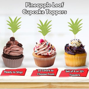 Pineapple Leaf Cupcake Toppers, Fruit Theme Party Decor, Tropical Theme Cupcake Toppers, Pineapple Party Cupcake Toppers