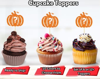 Adornos para cupcakes con forma de calabaza para revelar el género, adornos para cupcakes con forma de calabaza pequeña para revelar el género, decoración para fiesta de revelación de género de Halloween, revelación de género de otoño