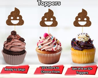 Poop Emoji Cupcake Toppers, Emoji Birthday Decorations, Emoji Poop Cupcake Decor, Funny Poop Emoji Picks, Oh Crap You're Old Cupcake Toppers