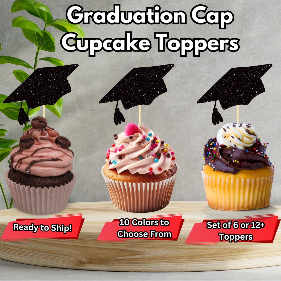 10 Pezzi Topper Per Cupcake A Forma Di Cappello Di Laurea - Decorazioni Festa Laurea In Tessuto Non Tessuto Nero - 7x5x5 Cm