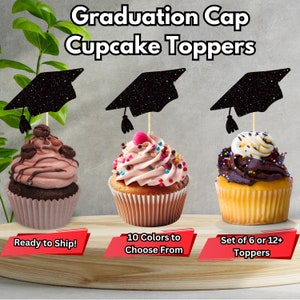 Graduation Hat Cupcake Toppers, 2025 Graduation Party, Grad Party Decor, Congrats Grad Decor, Graduation Cap Cupcake Toppers