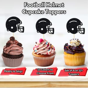Football Helmet Cupcake Toppers, Football Party Cupcake Picks, Helmet Cake Toppers, Football Helmet Party Decor, Sports Party Decorations