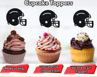 Adornos para cupcakes con forma de casco de fútbol, palillos para cupcakes para fiestas de fútbol, adornos para tartas con forma de casco, decoración para fiestas con forma de casco de fútbol, decoraciones para fiestas deportivas