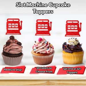 Slot Machine Cupcake Toppers, Las Vegas Party Decor, Poker Gambling Party Decor, Casino Birthday Party Decorations, Casino Food Picks