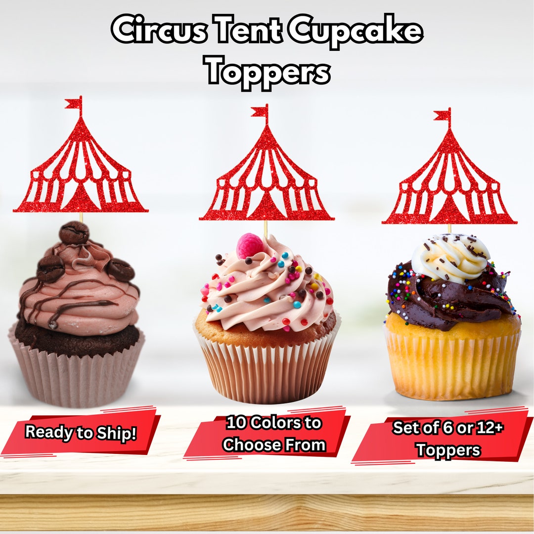Circus Tent Cupcake Toppers, Circus Tent Food Picks, Carnival Party ...