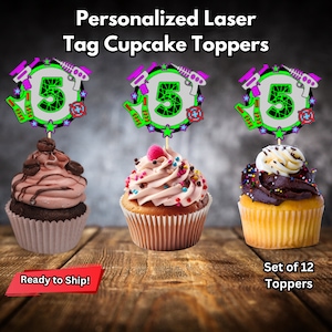 Personalized Laser Tag Cupcake Toppers, Laser Tag Party Decor, Laser Tag Birthday Toppers, Laser Tag Age Toppers, Laser Tag Cake Decorations