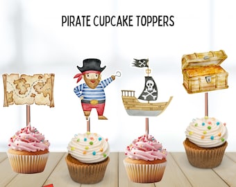 Pirate Theme Cupcake Toppers, pirate baby shower, ahoy matey birthday party, pirate ship, pirate treasure theme birthday, sea theme decor