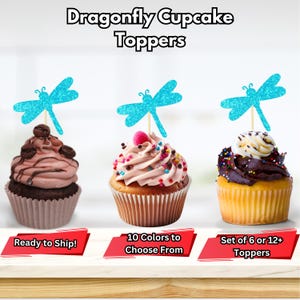 Dragonfly Cupcake Toppers, Garden Themed Party Decor, Fairy Cupcake Toppers, Insect Birthday Party Decor, Garden Shower