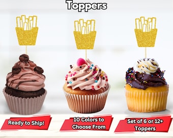 Fries Cupcake Toppers, Fast Food Party Decor, Barbeque Party Decorations, BBQ Birthday Party Decor, Foodie Fries Cupcake Toppers