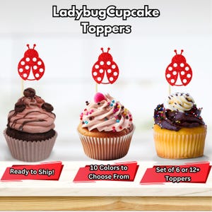 Ladybug Cupcake Toppers, Ladybug Baby Shower, It&#39;s a Little Lady Party Decor, Ladybug Birthday Decor, Spring Party Decor