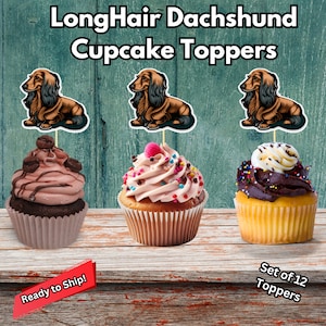 Longhair Dachshund Cupcake Toppers, Dachshund Decor, Dachshund Cupcakes, Dog Lover, Dachshund Party Decor, Dachshund Birthday Party