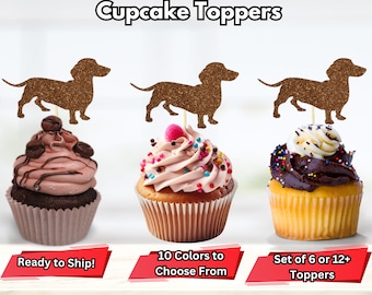 Dachshund Cupcake Toppers, Dog Food Picks, Dog Birthday Decorations, Weiner Dog Party Decor, Vet Grad Party Decor