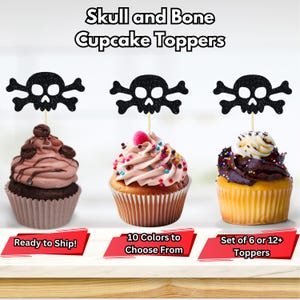 Skull and Bone Cupcake Toppers, Skull Cupcake Toppers, Pirate Skull Cupcake Toppers, Pirate Birthday Party Decor, Halloween Cupcake Toppers