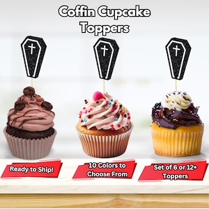 Doodskist cupcake toppers, vampier cupcake toppers, Halloween Party Decor, Death to My 20&#39;s Party Decorations, Gothic Birthday Party Decor