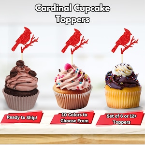 Cardinal Cupcake Toppers, Winter Vogel Kuchen Topper, Cardinal Bird Food Picks, Weihnachts Cupcake Topper, Weihnachtsdekoration