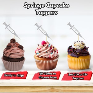 Syringe Cupcake Toppers, Nurse Graduation Decor, Nurse Party Decorations, Phlebotomist Cupcake Toppers, Blood Drive Party Decor