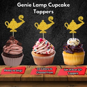 Genie Lamp Cupcake Toppers, Jasmine Cupcake Toppers, Moroccan Party Decor, Jasmine Birthday Party, Genie Birthday Party, Magic Lamp Decor