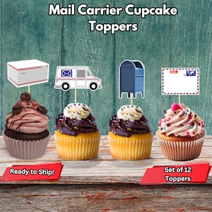 Toppers de cupcake de carteiro, Toppers temáticos de carteiro, Aniversário de carteiro, Decoração de correio, Toppers de aposentadoria de funcionário dos correios, Decoração de festa de carteiro