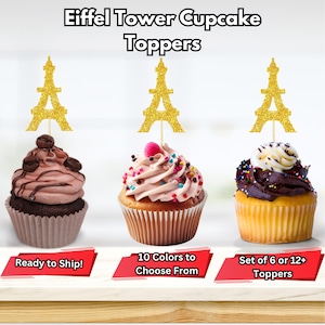 Eiffel Tower Cupcake Toppers, Paris Birthday, Paris Bridal Shower, French Party Decor, Paris Themed Party Decorations, Paris Cupcake Toppers