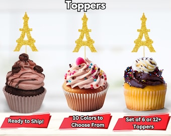 Adornos para cupcakes con la Torre Eiffel, cumpleaños en París, despedida de soltera en París, decoración para fiestas francesas, decoraciones para fiestas con temática de París, adornos para cupcakes de París