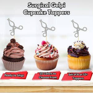 Puede incluir: Conjunto de adornos para cupcakes de Gelpi quirúrgicos con purpurina plateada. Los adornos están en palillos de dientes y están listos para enviar. Elija entre 10 colores. Conjunto de 6 o 12+ adornos.