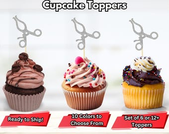 May include: Set of silver glitter surgical Gelpi cupcake toppers. The toppers are on toothpicks and are ready to ship.  Choose from 10 colors.  Set of 6 or 12+ toppers.